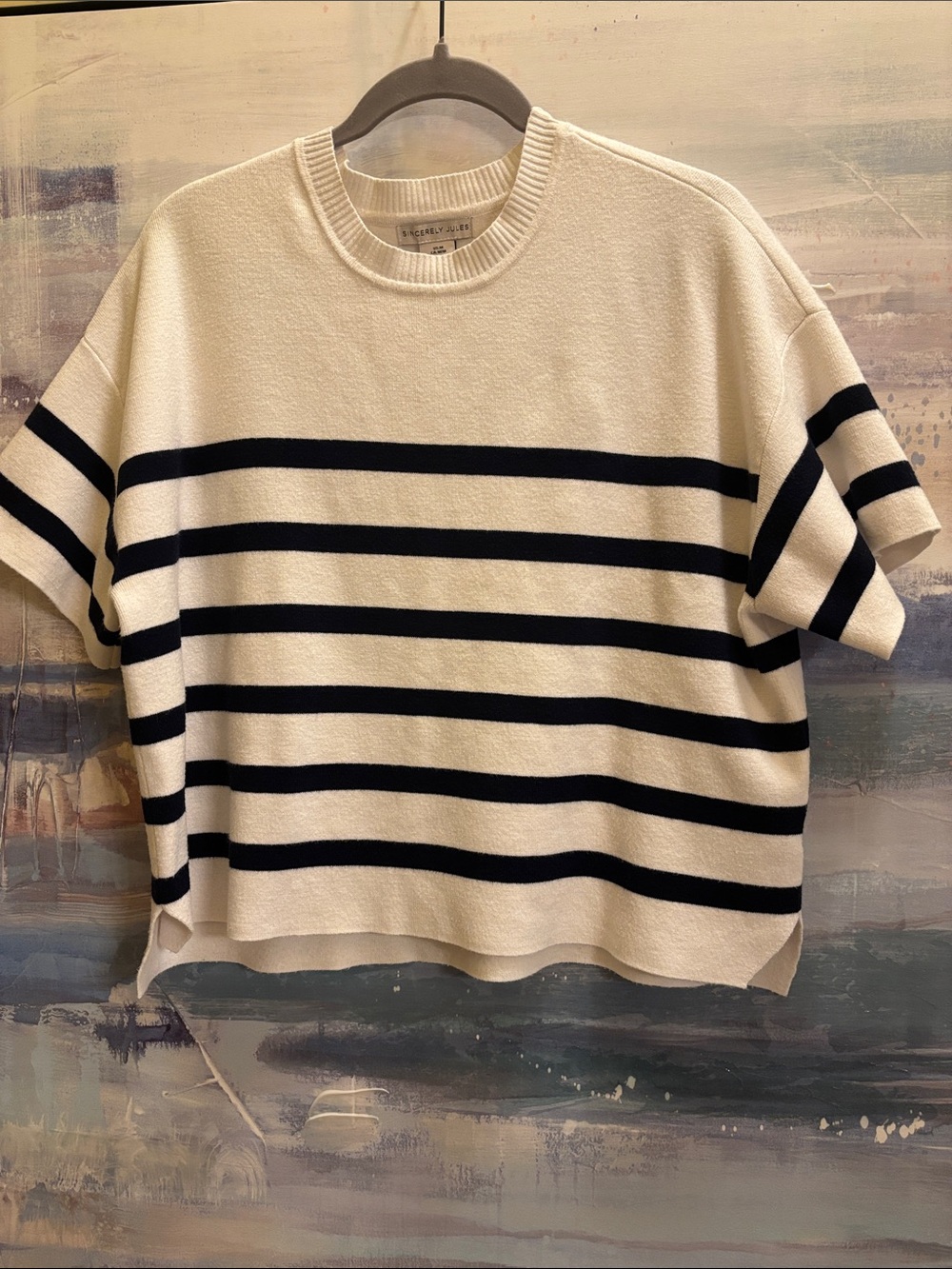 Sincerely Jules Cream & Black Striped Short-Sleeve Sweater